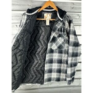 NEW Ocean Pacific OP Shirt Jacket Men Small Plaid Flannel Hooded Quilted Shacket